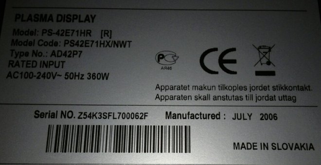 ,         Samsung PS-42E71HR-R.            