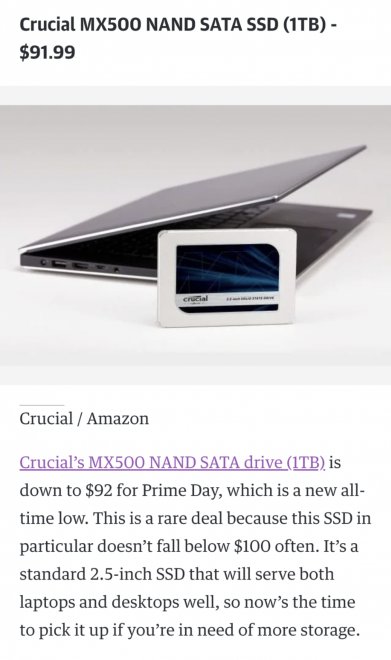  ,. , Crucial MX500 1TB  Amazon Prime Day  $91