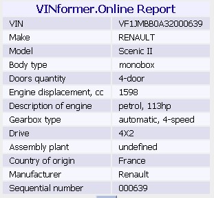   ,  Renault    VIN   -  ,       R5/R19/R21   90,     ""   .,  Dialogys    Scenic II    JMBB,       -    (   ),   2007